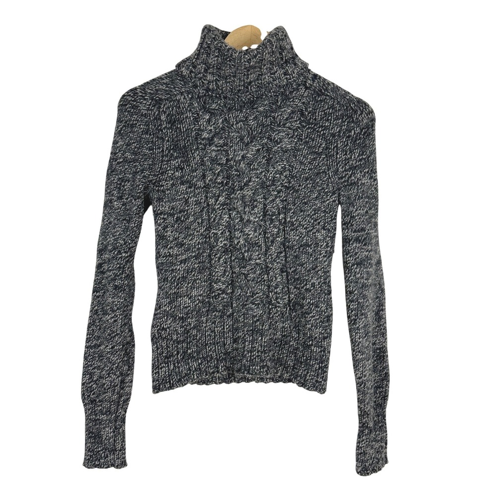 Express Chunky Cable Knit Gray‎ Turtleneck Sweater Wool Cashmere Angora Blend M